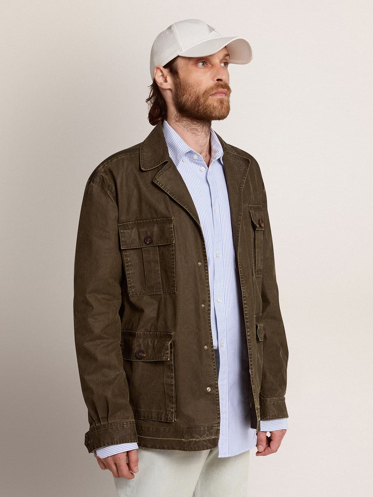 Golden Goose - Chaqueta sahariana de lona verde militar para hombre in 