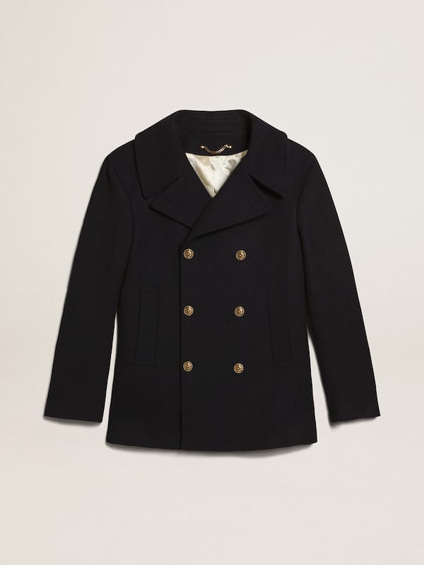 Golden Goose - Men's double-breasted coat in dark blue wool with gold buttons in 