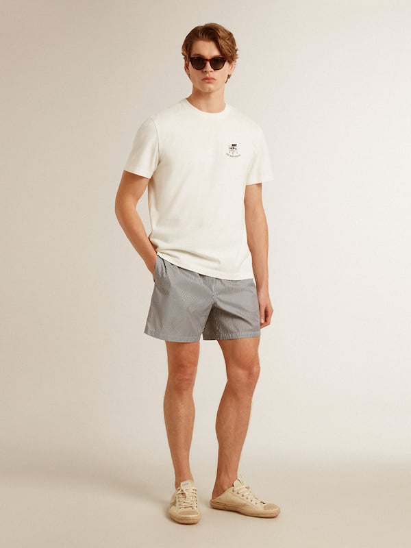 Golden Goose - Swim shorts in blue and white striped technical fabric in 