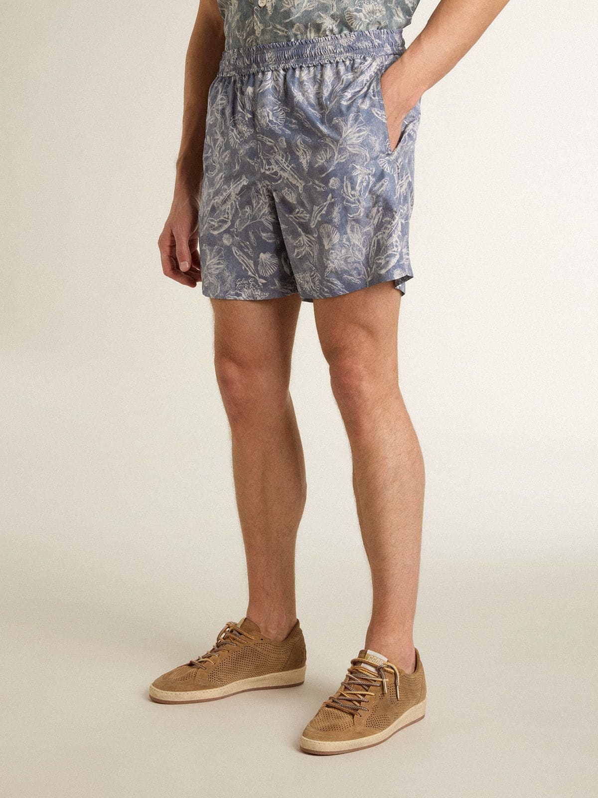 Golden Goose - Boxer pour homme avec imprimé marin bleu clair et blanc in 