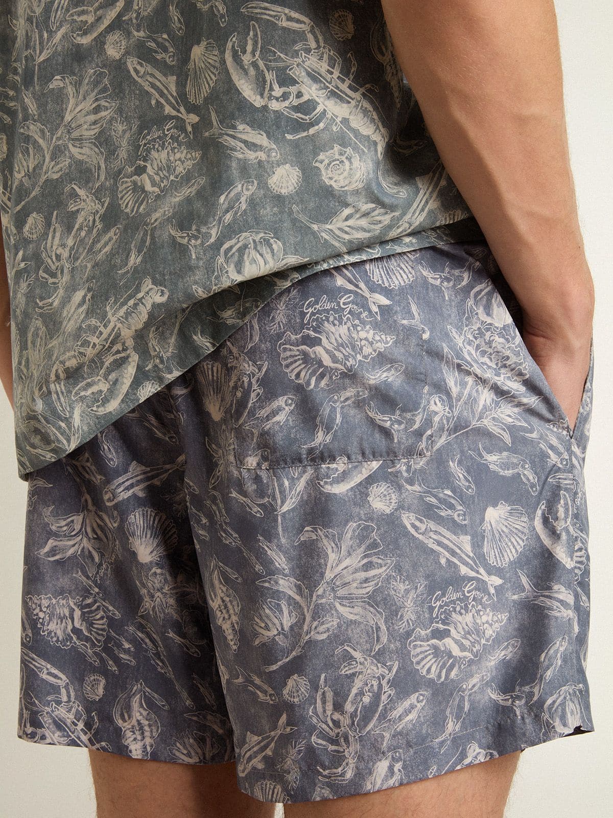 Golden Goose - Boxer pour homme avec imprimé marin bleu clair et blanc in 
