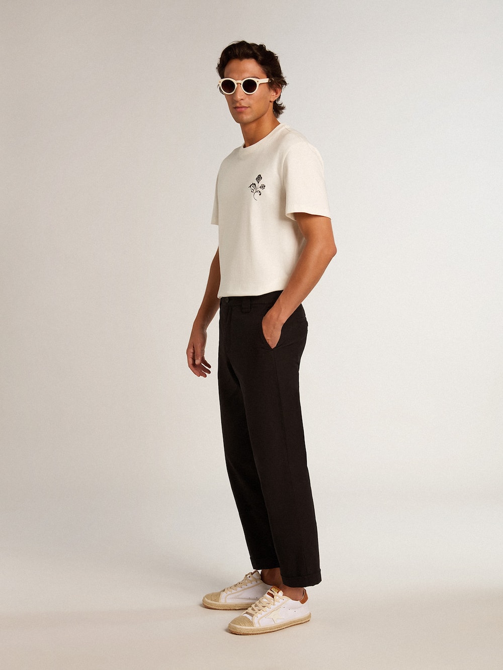 Golden Goose - Pantalón chino en gabardina de algodón de color negro   in 