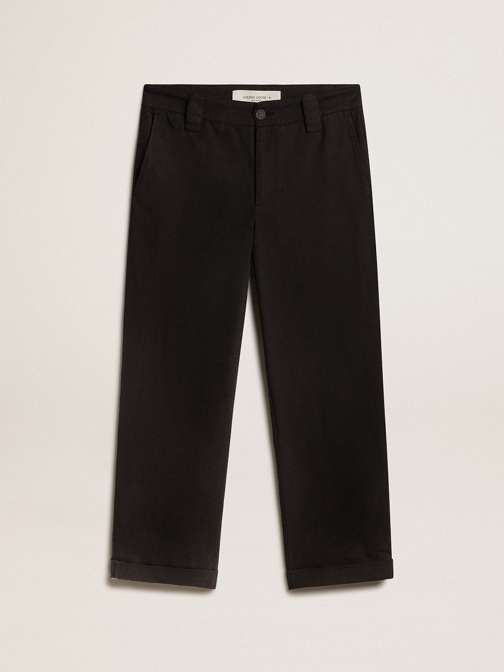 Golden Goose - Pantalone chino in gabardine di cotone di colore nero in 