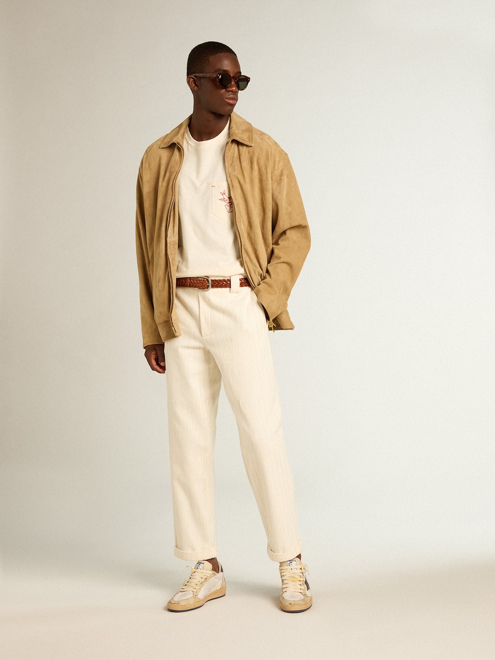 Golden Goose - Aged white cotton pinstripe chino pants in 
