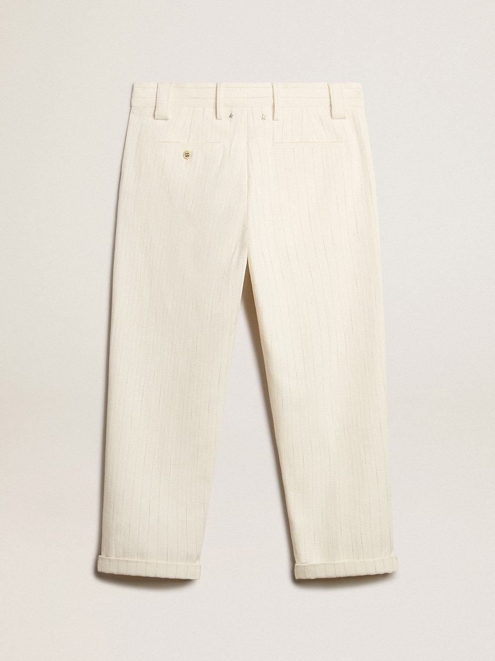Golden Goose - Pantalone chino in gessato di cotone color bianco vissuto in 