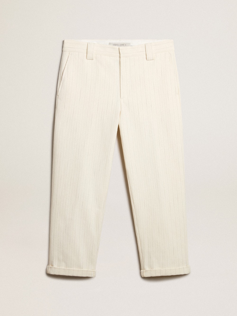 Golden Goose - Pantalón chino de algodón a rayas color blanco envejecido in 