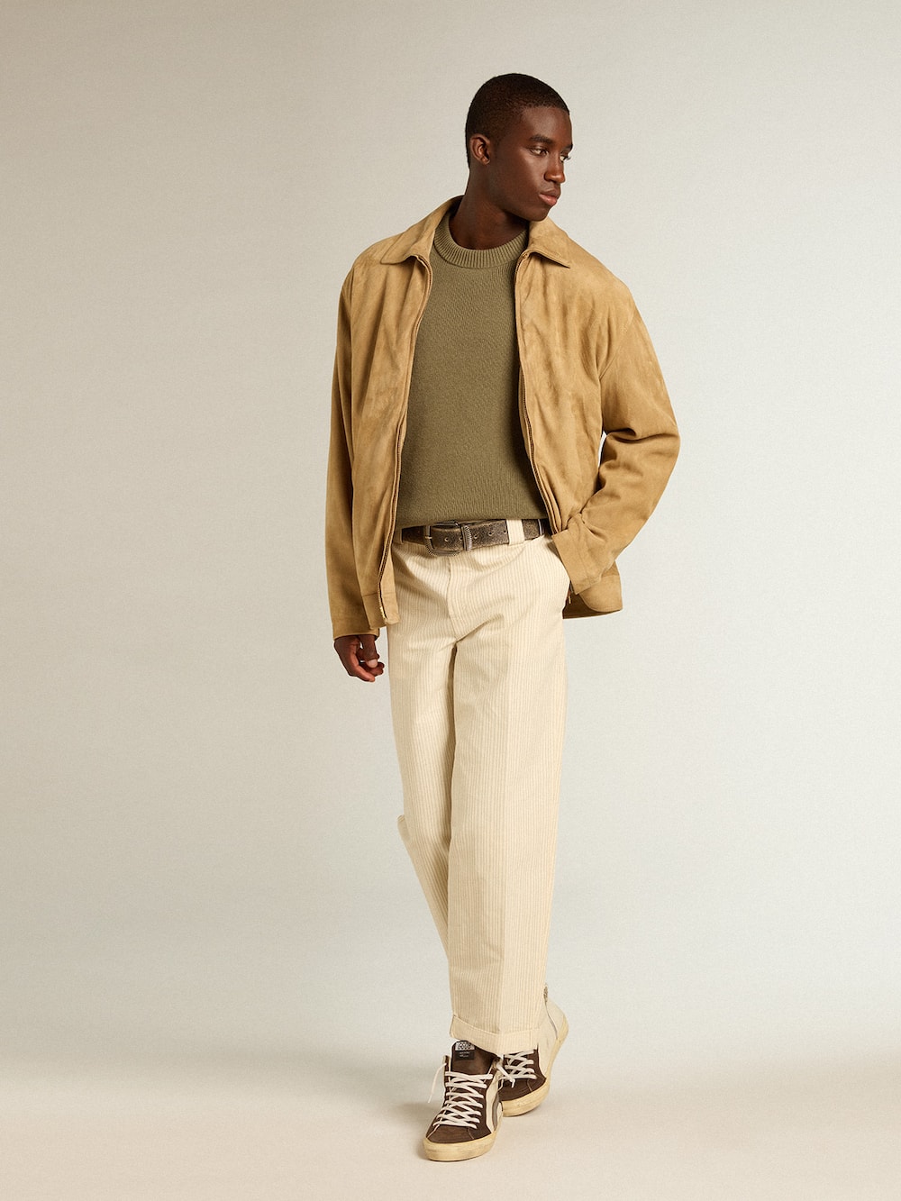 Golden Goose - Pantalon homme couleur crème en coton à rayures in 