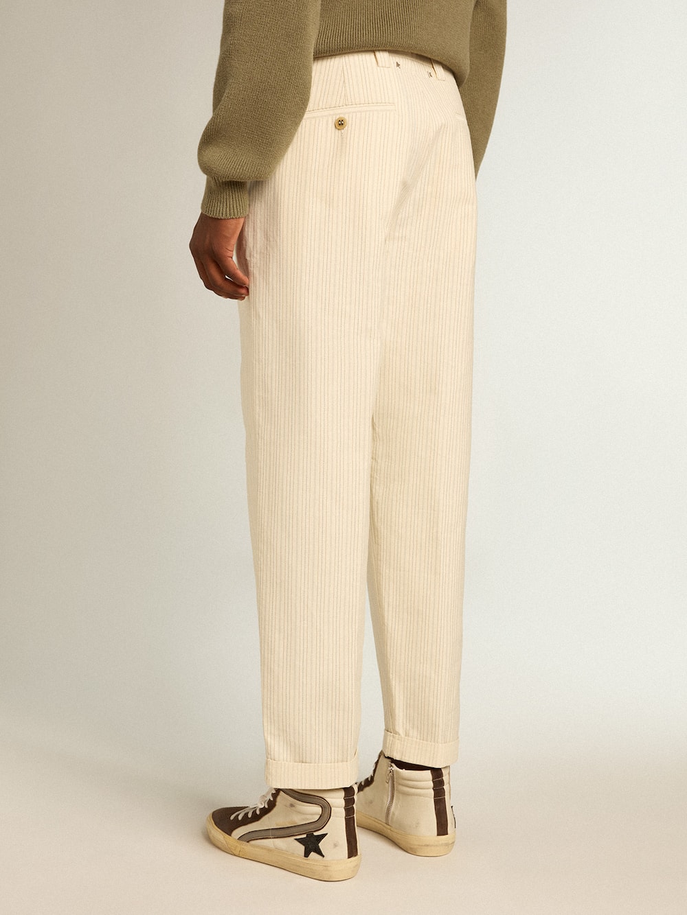 Golden Goose - Pantalon homme couleur crème en coton à rayures in 