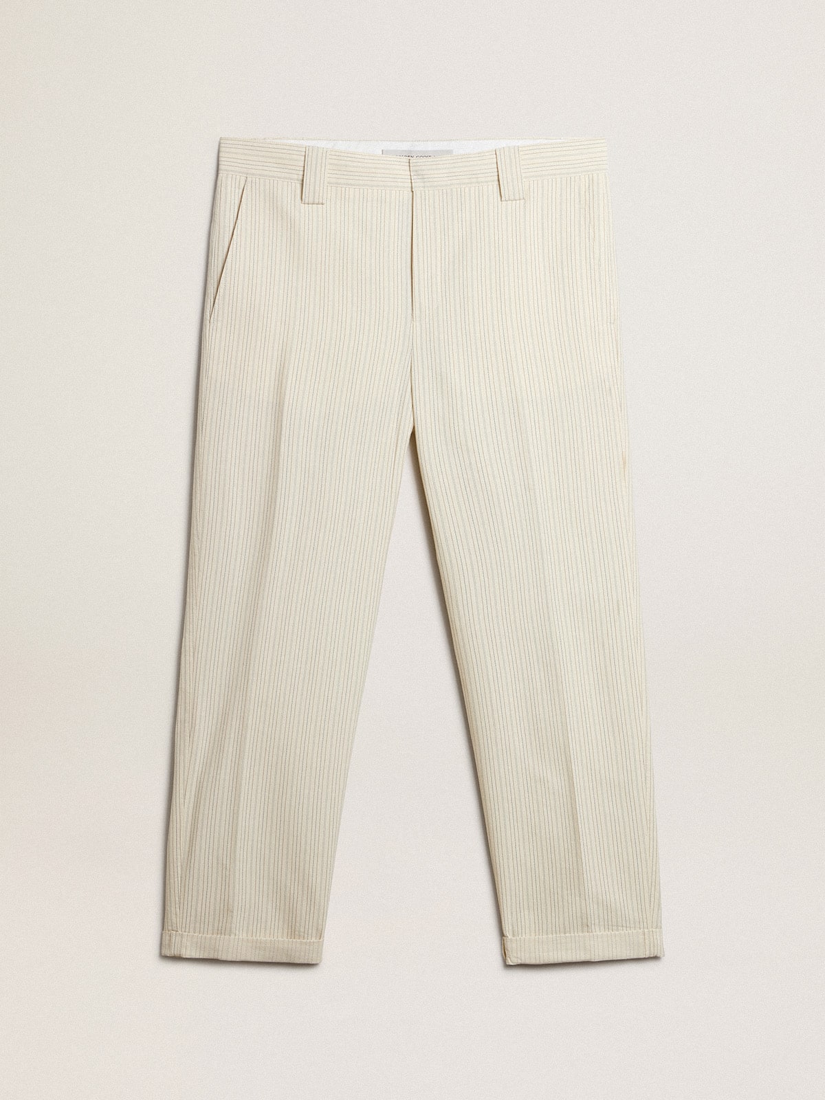 Golden Goose - Pantalon homme couleur crème en coton à rayures in 