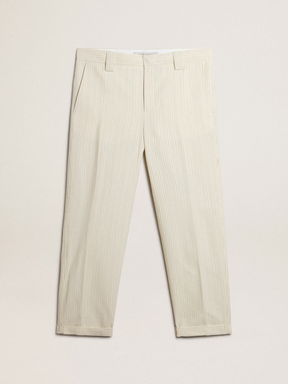 Golden Goose - Pantalone color panna da uomo in cotone a righe in 