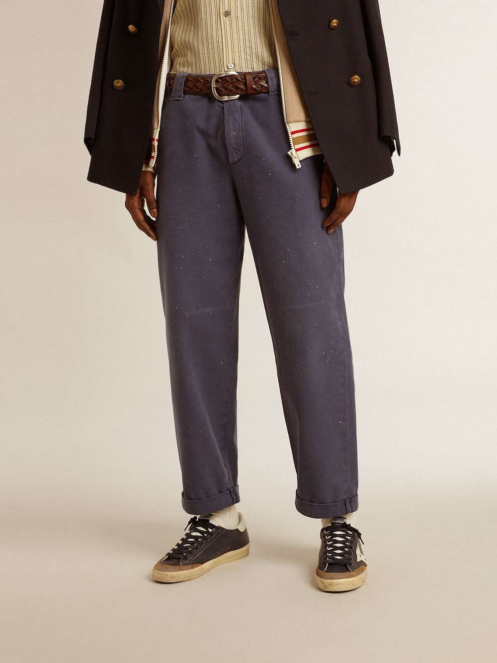 Golden Goose - Men's chinos in blue with a lived-in effect in 