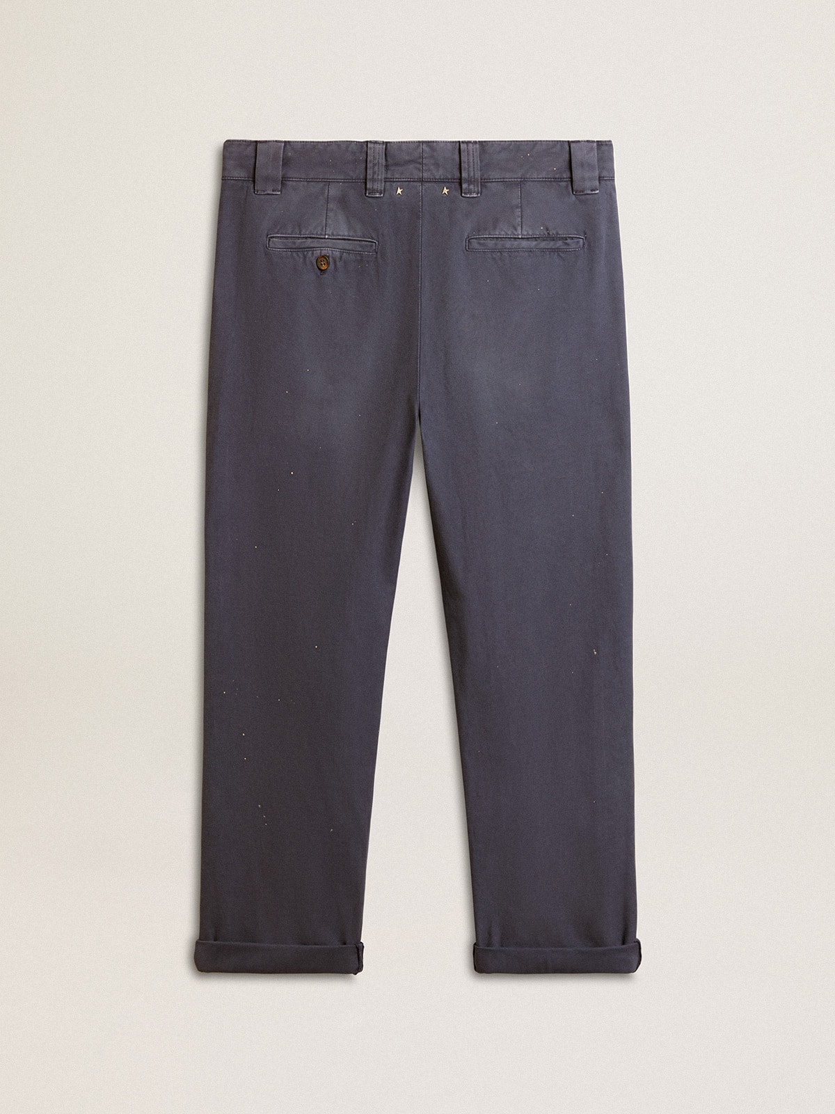 Golden Goose - Pantalone chino da uomo di colore blu con effetto lived-in in 