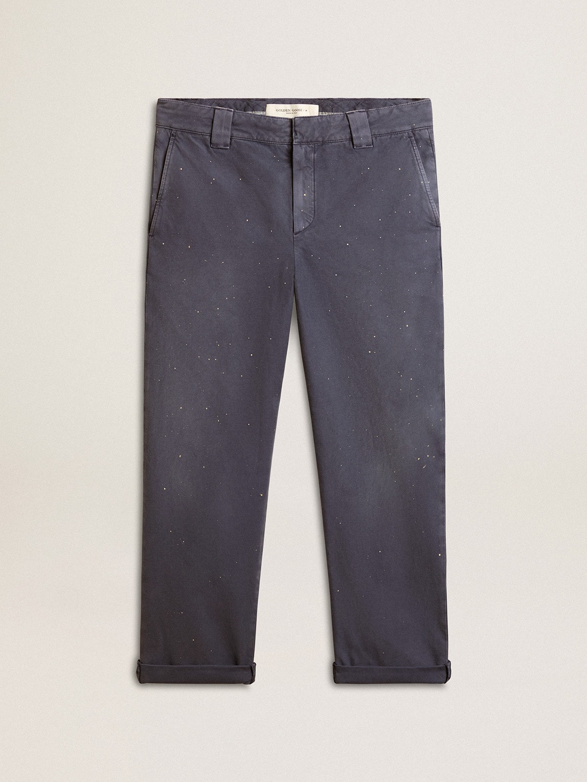 Golden Goose - Pantalone chino da uomo di colore blu con effetto lived-in in 