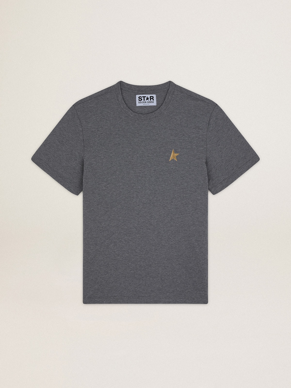 Golden Goose - Grau meliertes Herren-T-Shirt mit goldenem Stern auf der Vorderseite in 