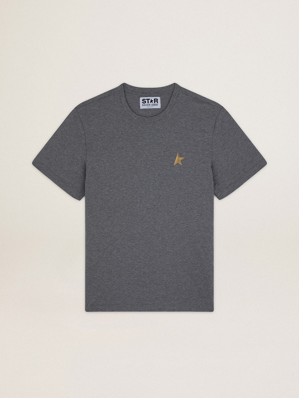 Golden Goose - Camiseta gris jaspeado con estrella dorada en la parte delantera para hombre in 