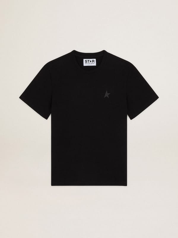 Golden Goose - Camiseta negra de la Colección Star con estrella tono sobre tono en el delantero in 