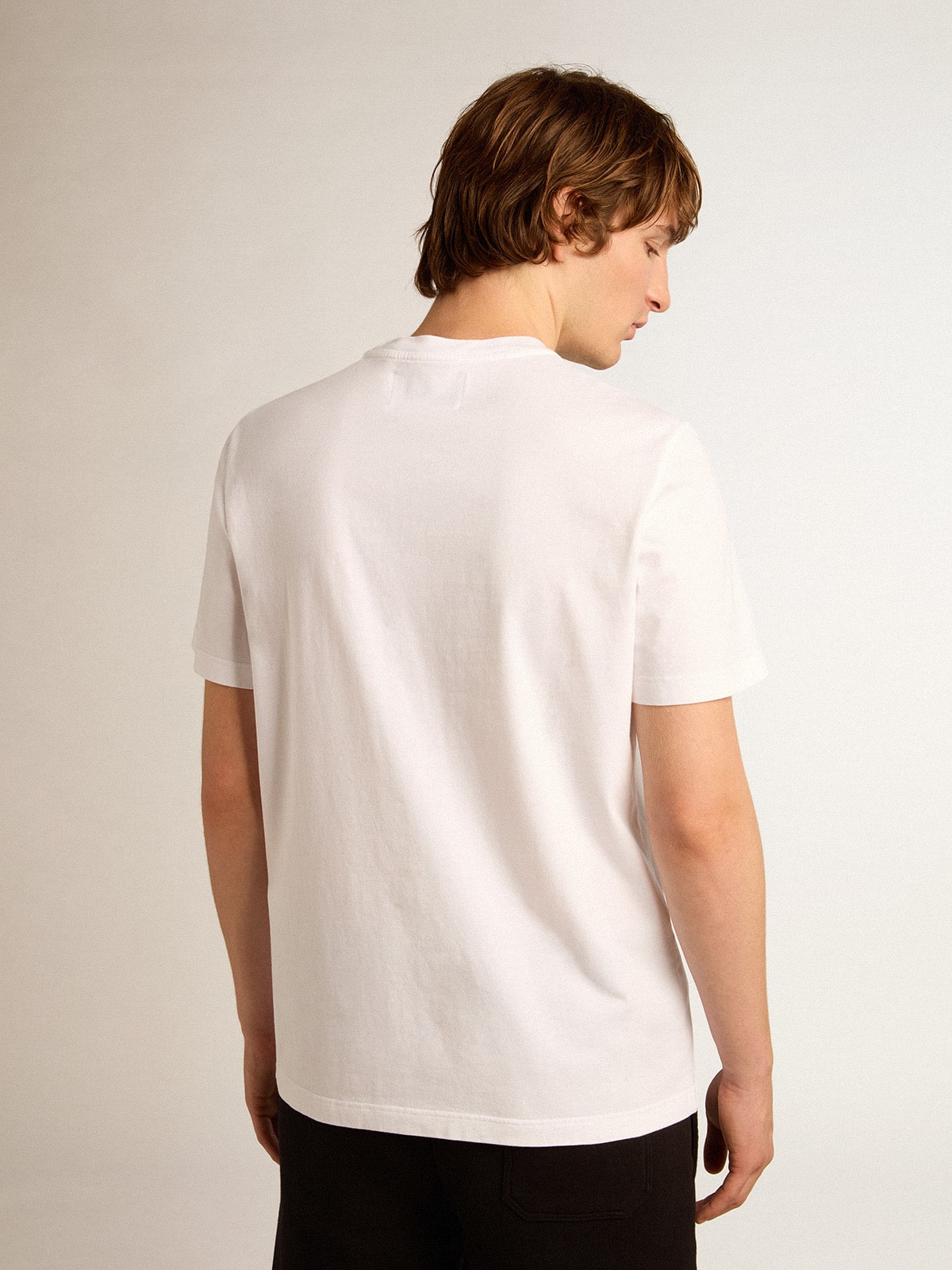 Golden Goose - Camiseta blanca con estrella de purpurina plateada para hombre in 