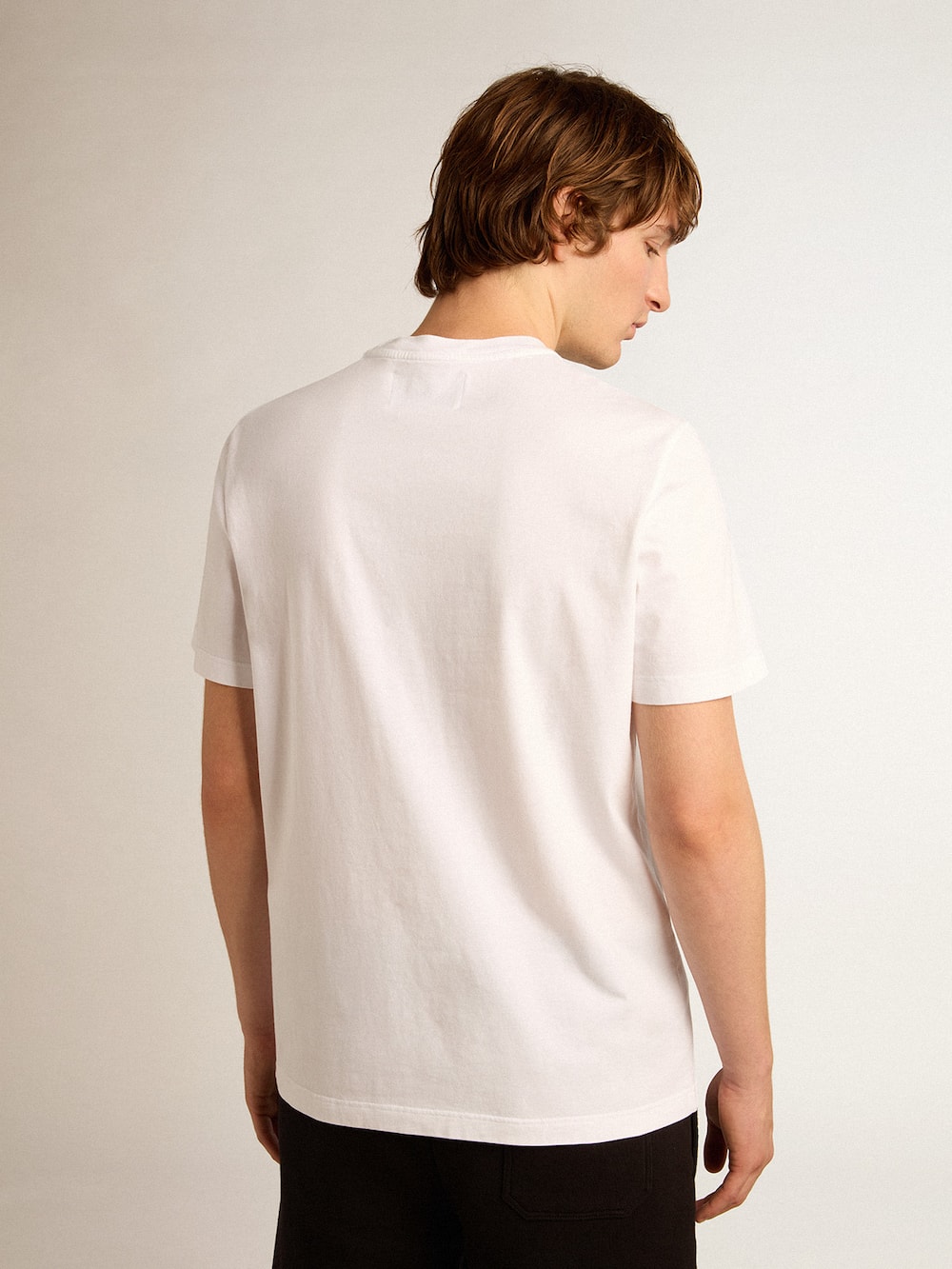 Golden Goose - Weißes Herren-T-Shirt mit silbernem Glitzerstern auf der Vorderseite in 