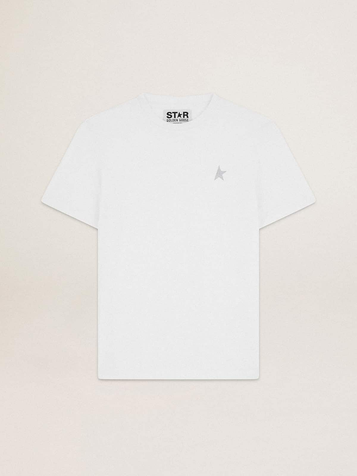 Golden Goose - Men's white T-shirt with silver glitter star on the front in 