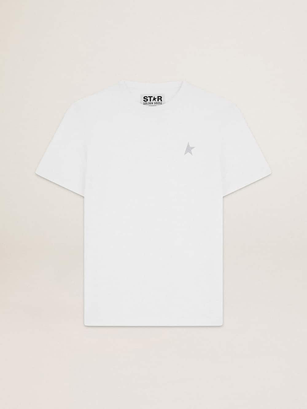 Golden Goose - T-shirt homme blanc avec étoile à paillettes argentées sur le devant in 