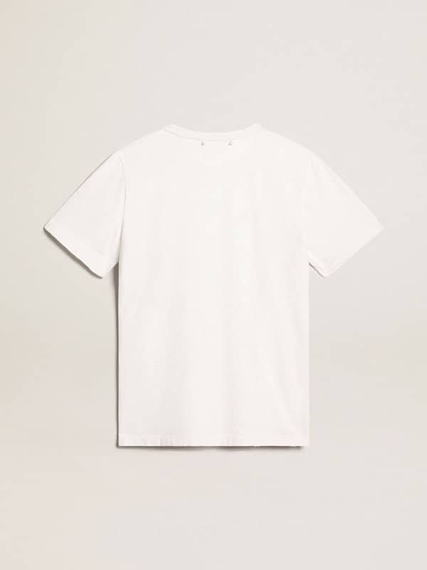 Men's white T-shirt with distressed treatment