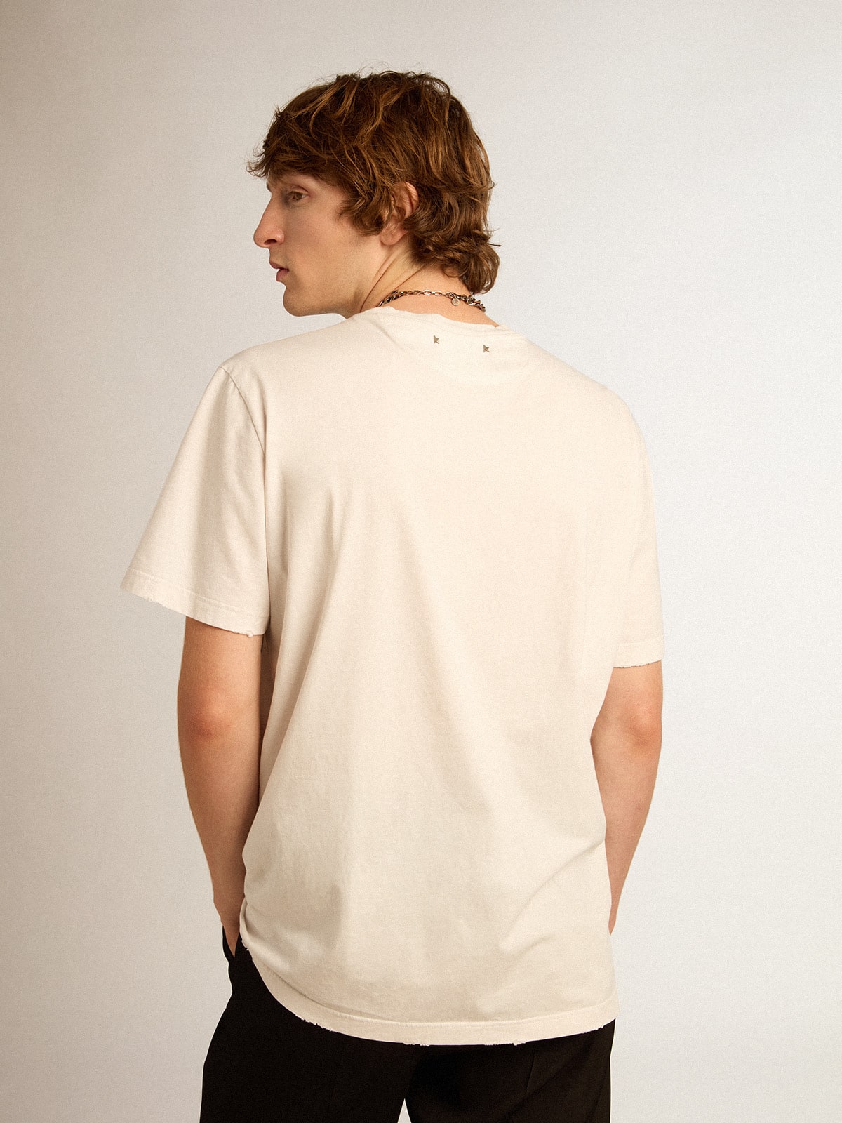 Golden Goose - Men's white T-shirt with distressed treatment in 