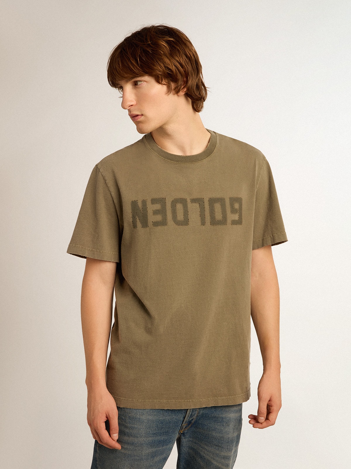 Golden Goose - Men's olive green T-shirt with Golden lettering in 