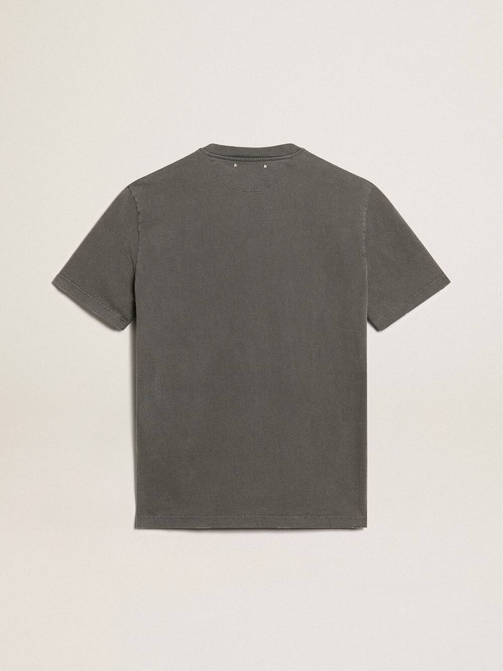 Golden Goose - T-shirt da uomo di colore grigio antracite dal trattamento distressed in 
