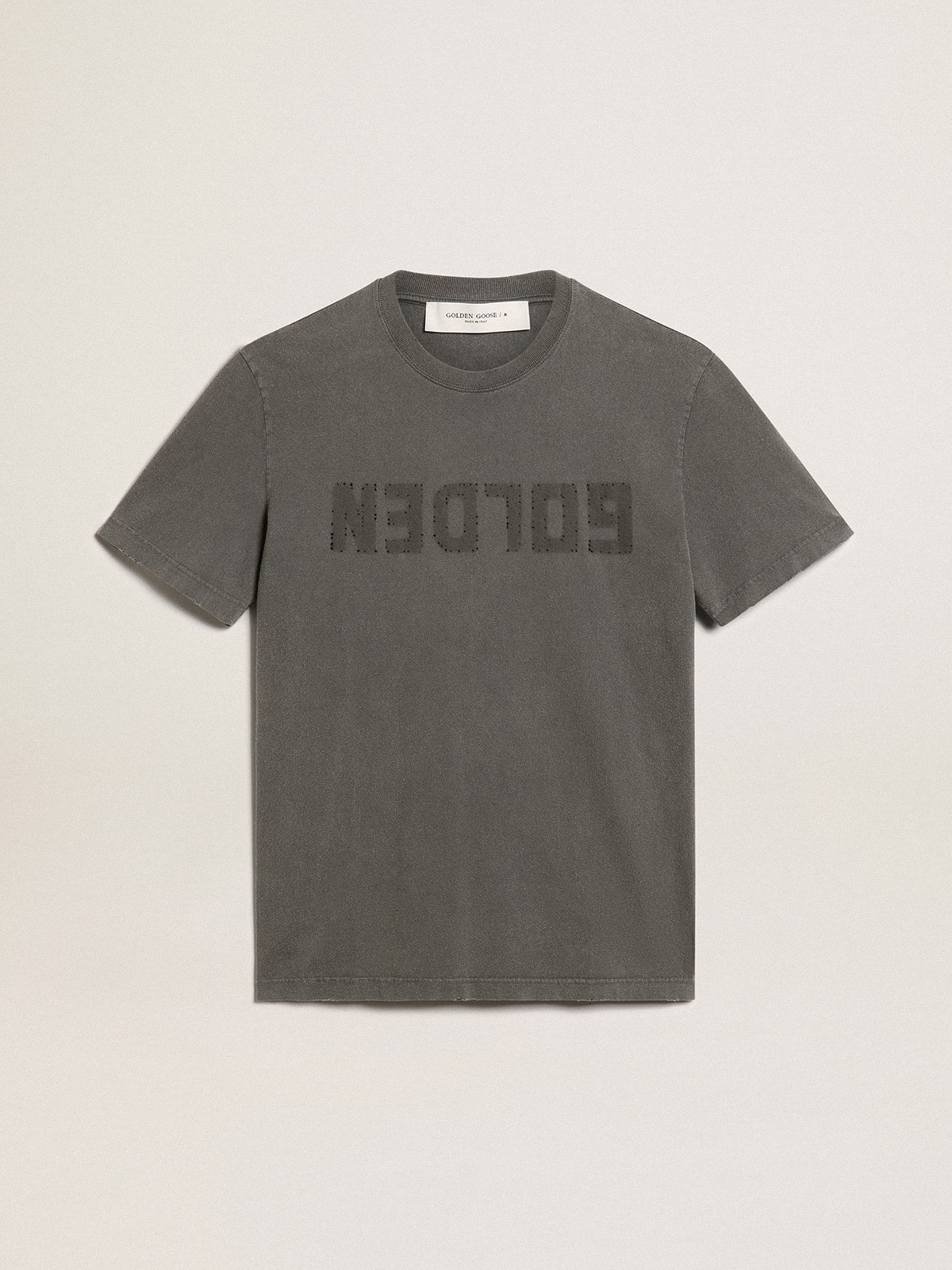 Golden Goose - Men's anthracite gray T-shirt with distressed treatment in 