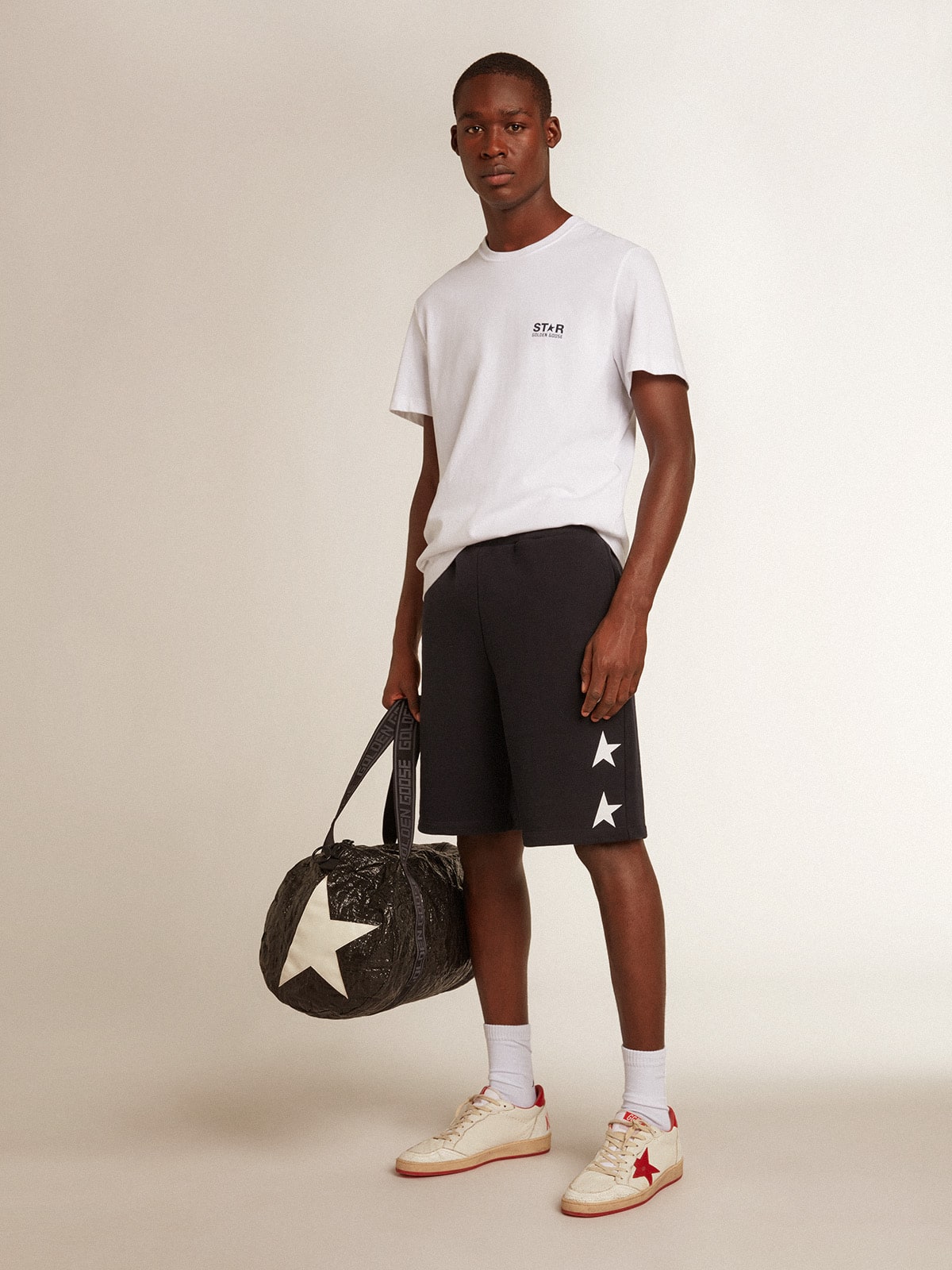 Golden Goose - Men’s white T-shirt with dark blue star on the back in 