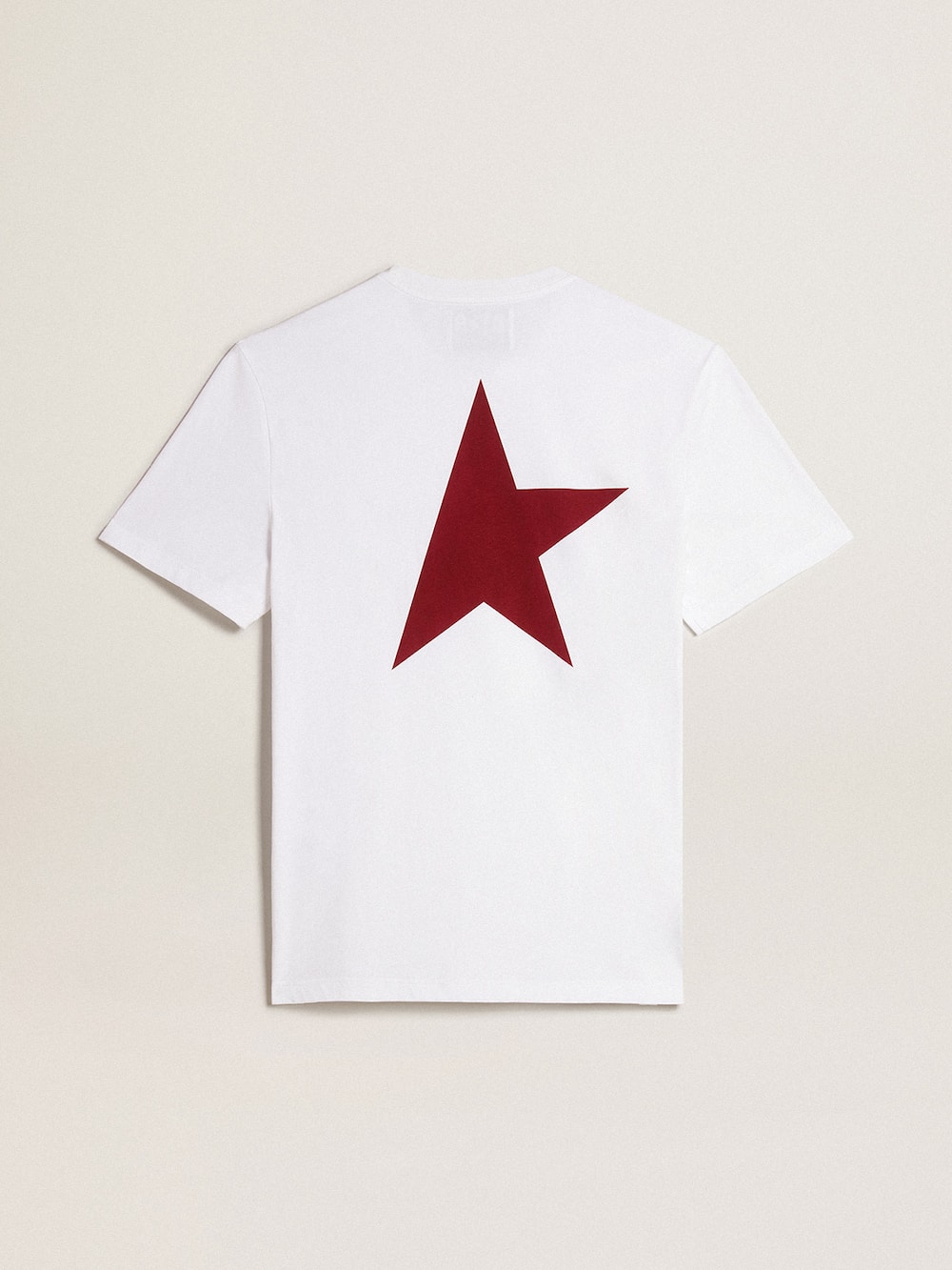 Golden Goose - Weißes Herren-T-Shirt mit Logo und Stern in kontrastierendem Bordeaux in 