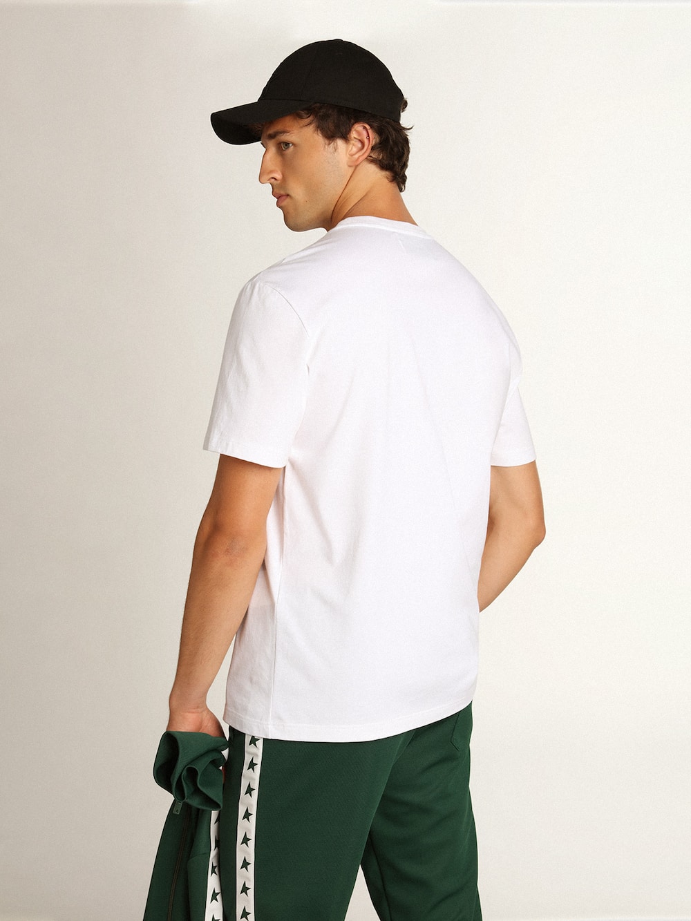 Golden Goose - White Star Collection T-shirt with contrasting green star on the front in 