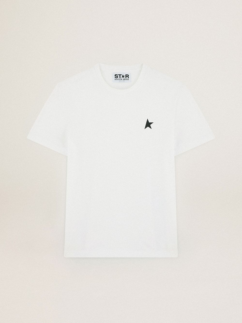 Golden Goose - Weißes T-Shirt aus der Star Collection mit grünem Kontraststern auf der Vorderseite in 