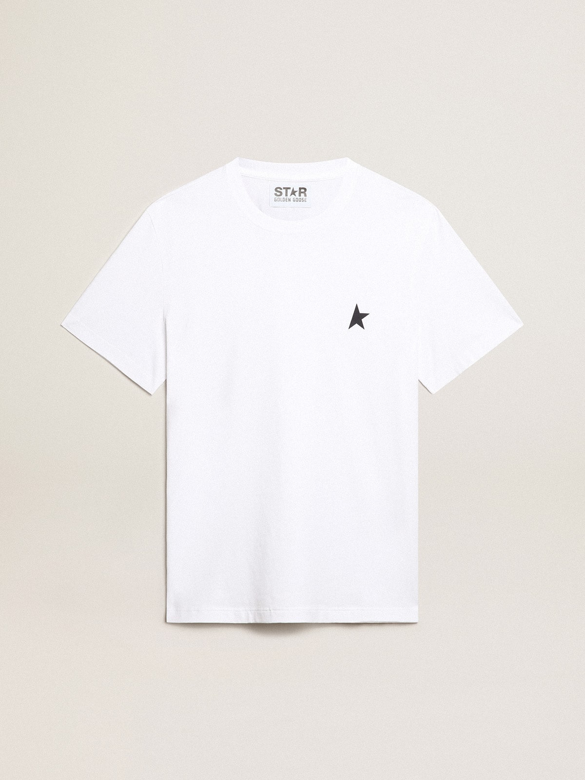 Golden Goose - Men’s white T-shirt with dark blue star on the front in 