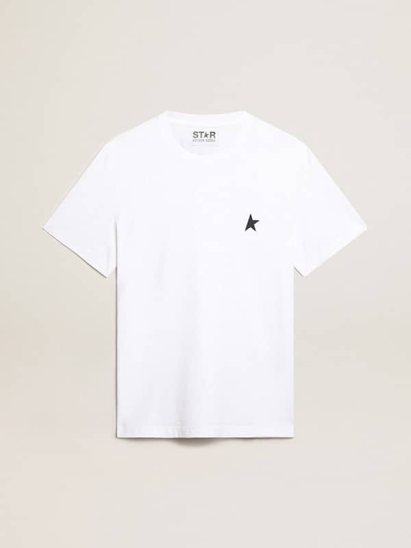 Golden Goose - Men’s white T-shirt with dark blue star on the front in 