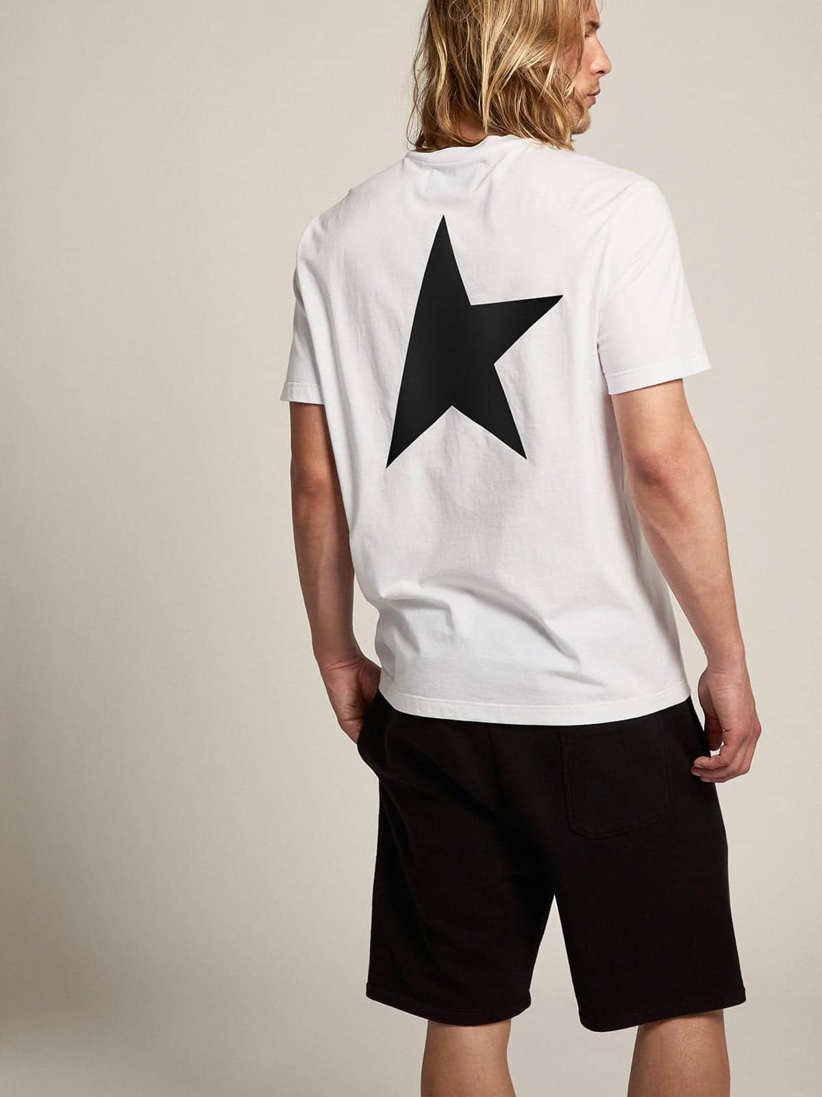 White Star Collection T shirt with contrasting black logo and star Golden Goose