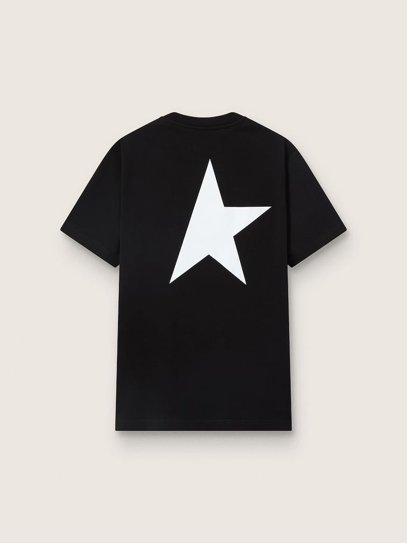 Golden Goose - T-shirt homme noir avec logo et &eacute;toile blancs contrast&eacute;s in 