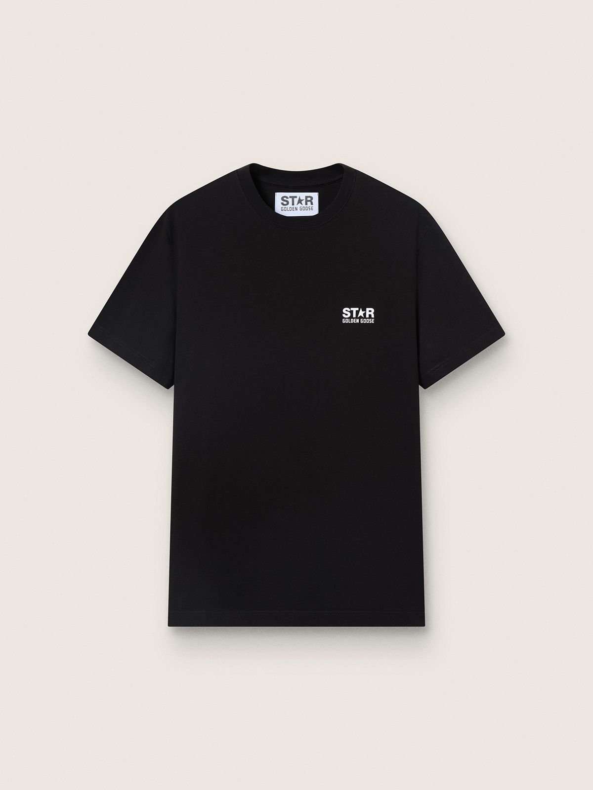 T-shirt homme noir avec logo et étoile blancs contrastés — Golden Goose