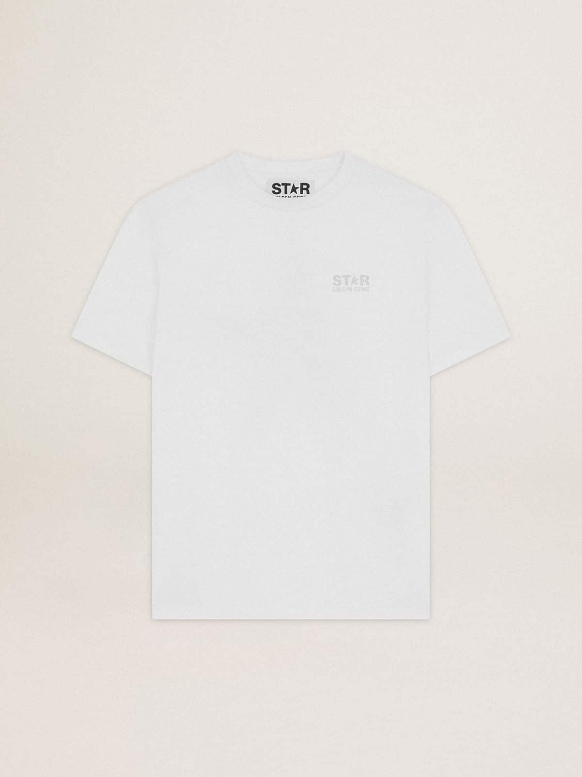 Golden Goose - White Star Collection T-shirt with logo and star in silver color glitter in 