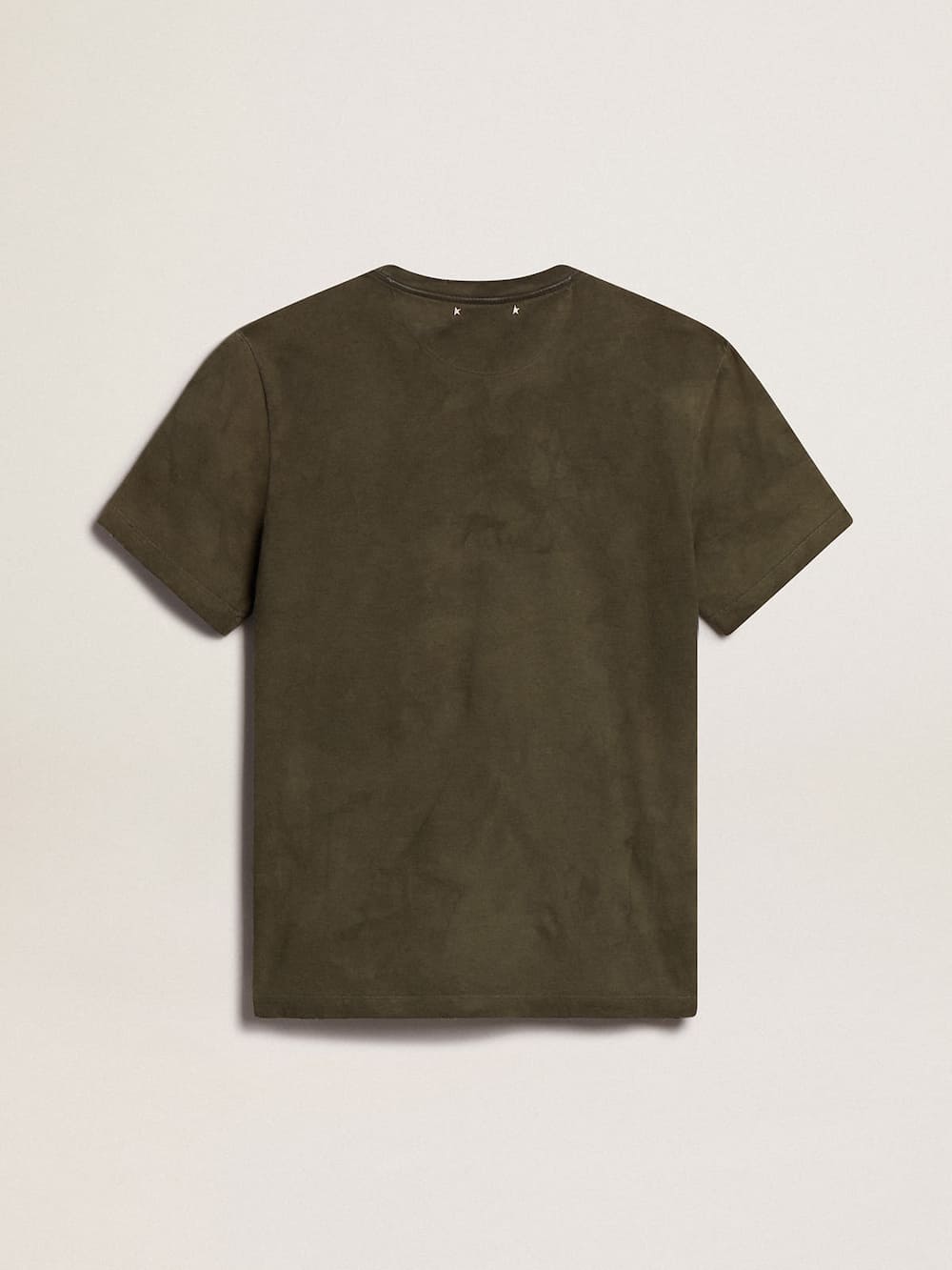 Golden Goose - Camiseta de algodão cor de faia com bordado na frente in 