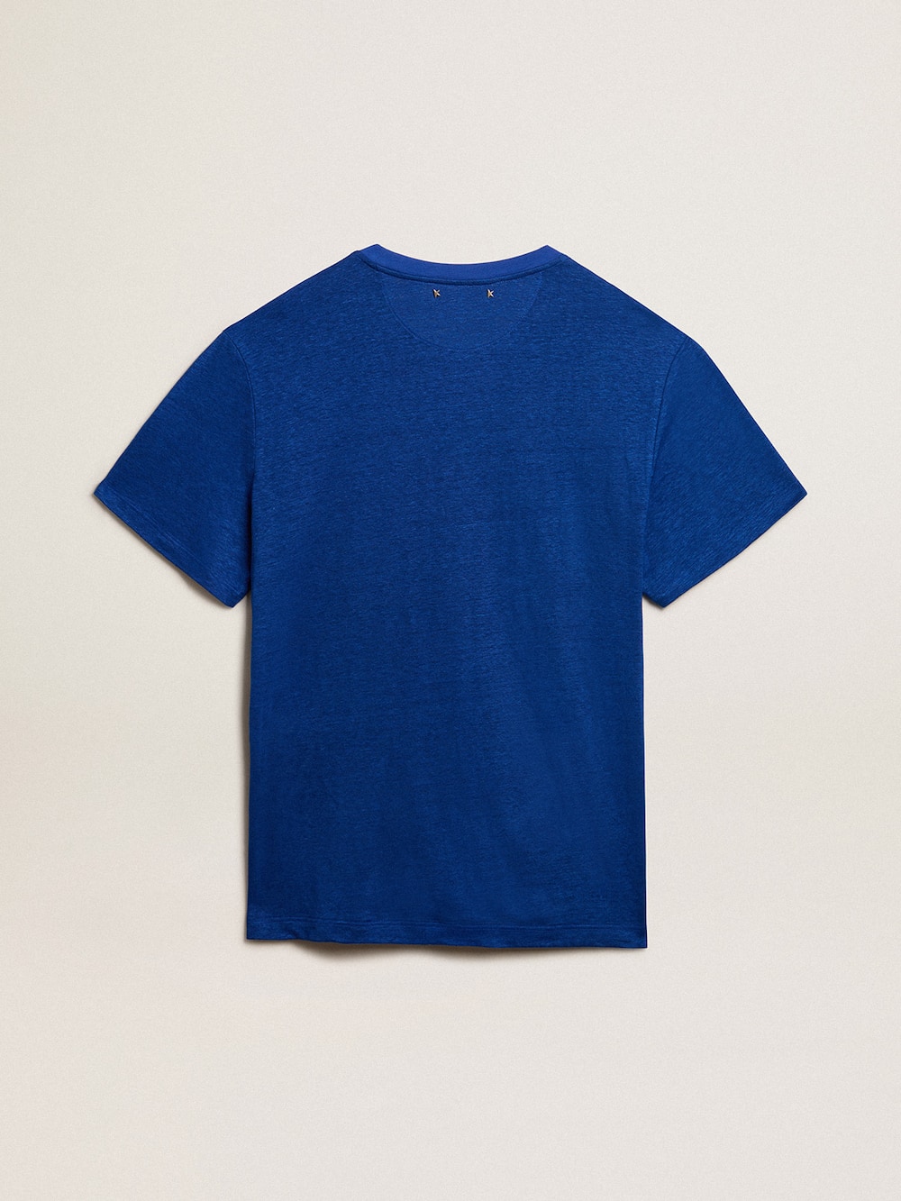 Golden Goose - Camiseta masculina de linho azul com estampa na altura do coração in 