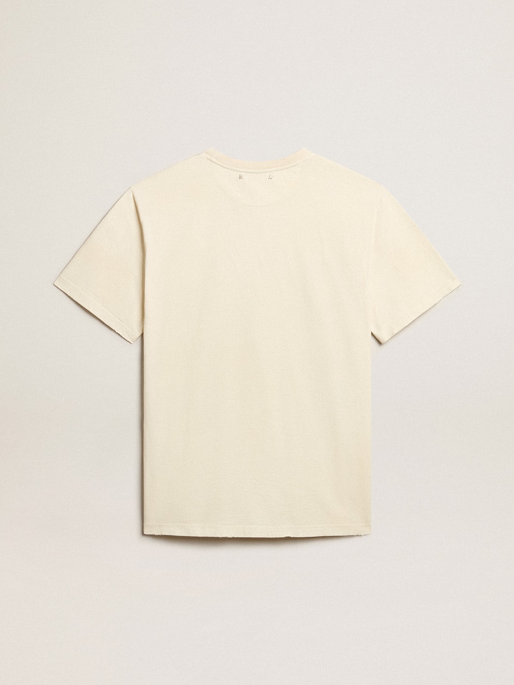 Golden Goose - T-Shirt da uomo in cotone color bianco vissuto con stampa sul davanti in 