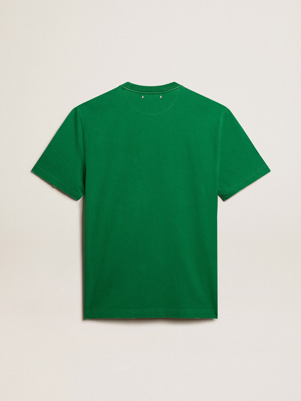 Golden Goose - Men’s green cotton T-shirt with lettering at the center in 