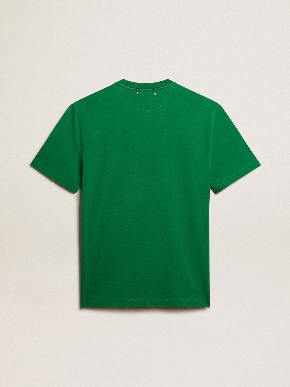 Golden Goose - Grünes Herren-T-Shirt aus Baumwolle mit Schriftzug in der Mitte in 