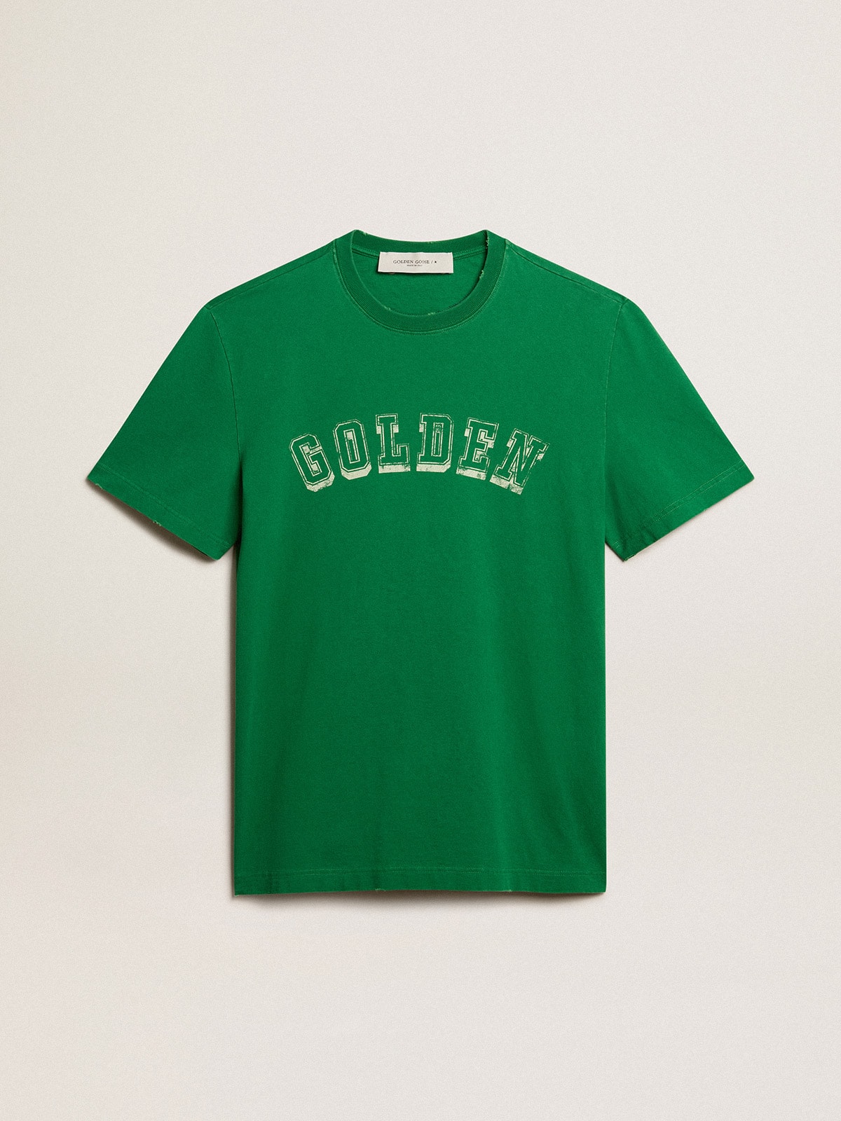 Golden Goose - Men’s green cotton T-shirt with lettering at the center in 