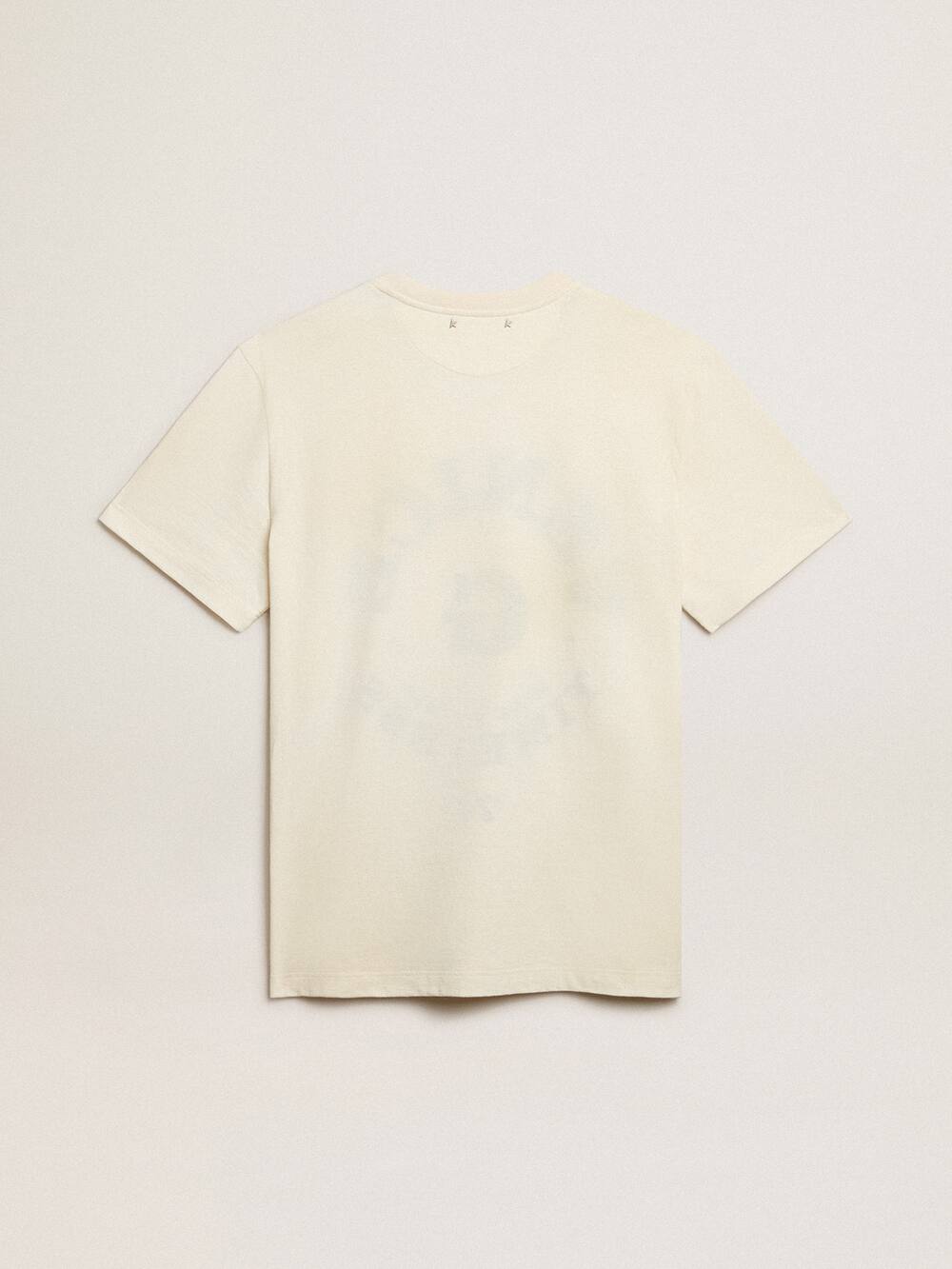 Golden Goose - T-Shirt aus Baumwolle in Lived-in-White mit verblichenem Schriftzug  in 