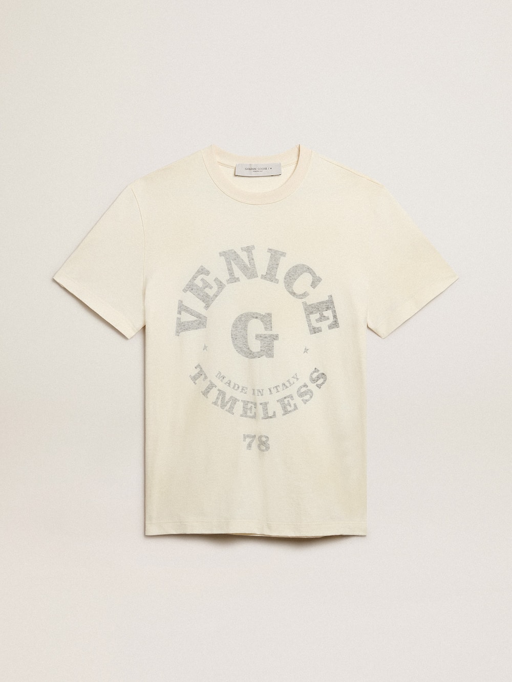 Golden Goose - Men’s cotton T-shirt in aged white with faded lettering  in 
