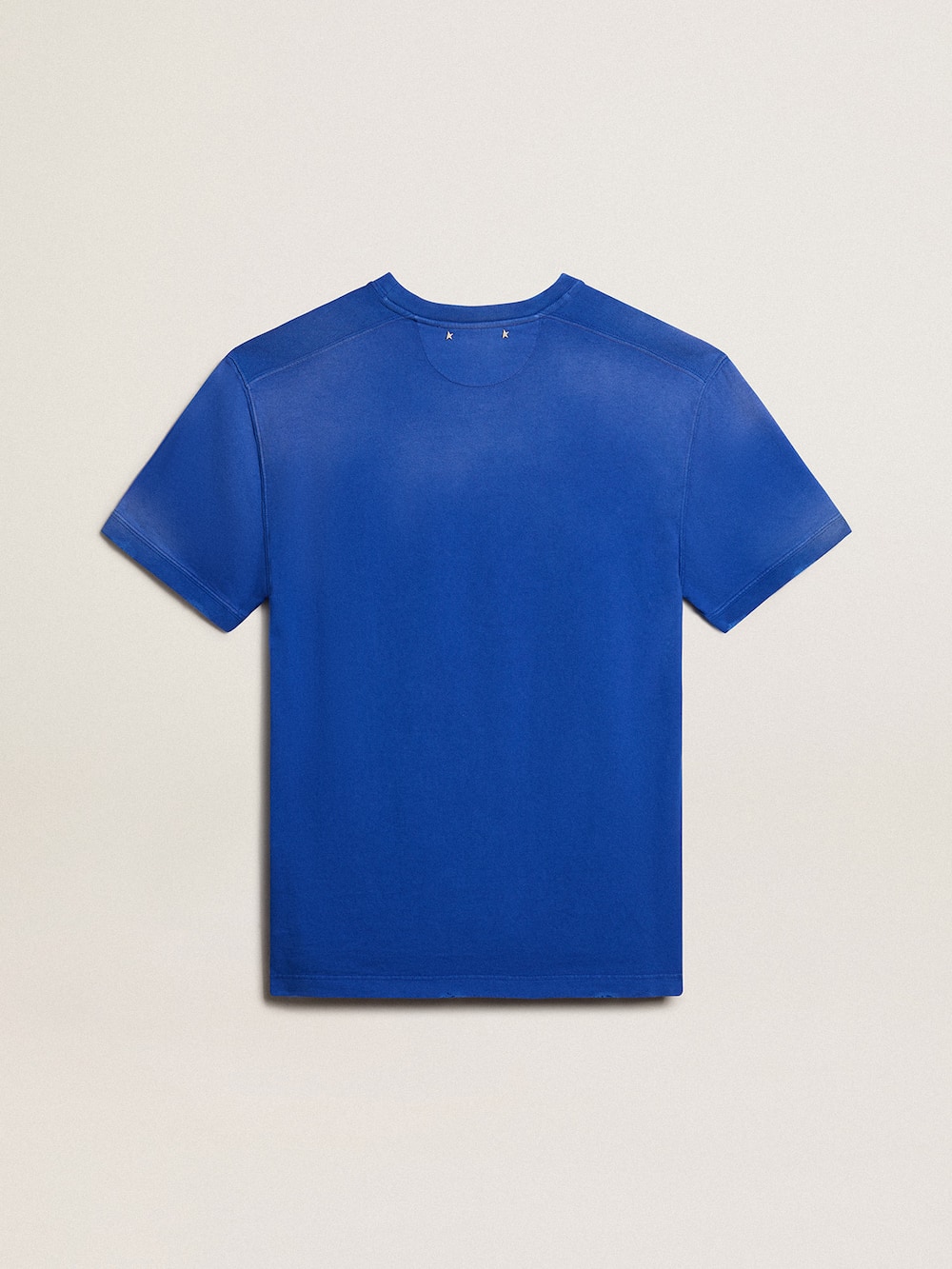Golden Goose - Blaues Baumwoll-T-Shirt mit Marathon-Sujet auf der Vorderseite in 