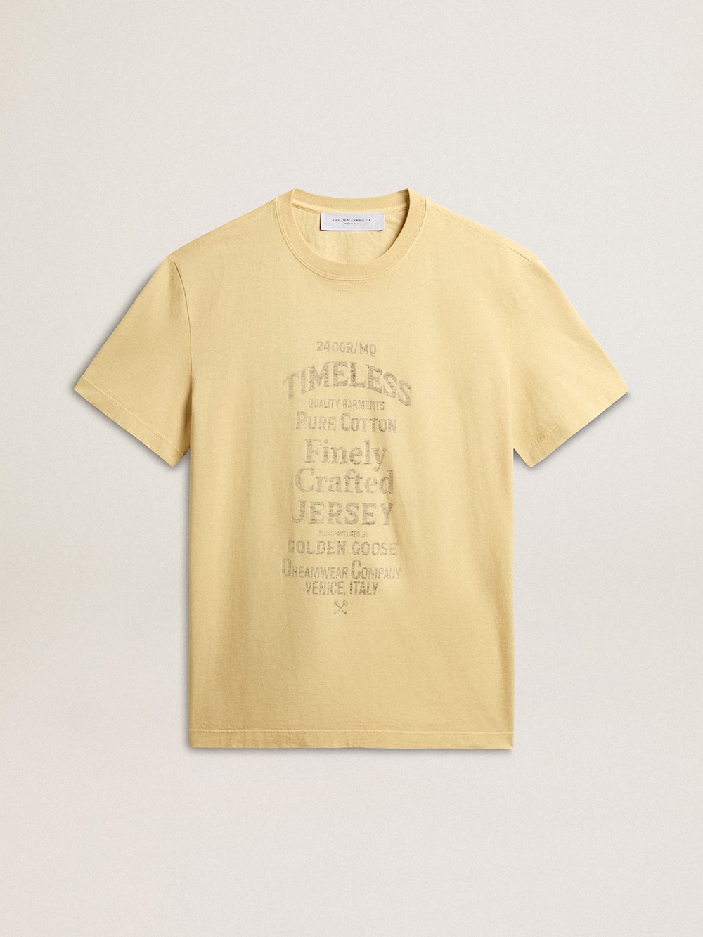 Golden Goose - Men's cotton T-shirt in pale yellow with faded lettering in 