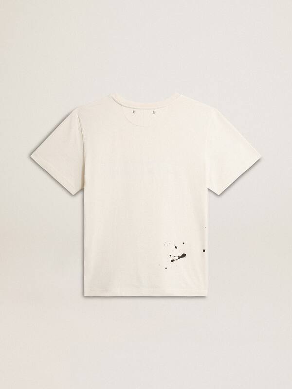 Golden Goose - Men's T-shirt in aged white cotton with print and embroidery in 